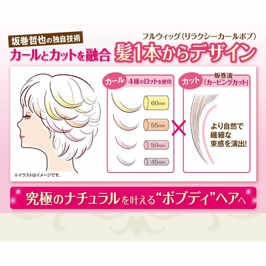 坂巻哲也 ヘアコサージュ フルウィッグ リラクシーカールボブ 人毛 3Dライトブラウン